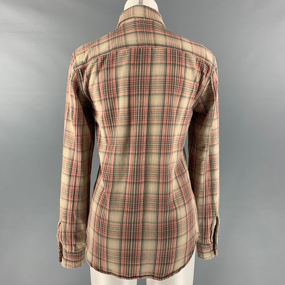 RRL by RALPH LAUREN Size S Pink Beige Cotton Plaid Blouse - Picture 3 of 5